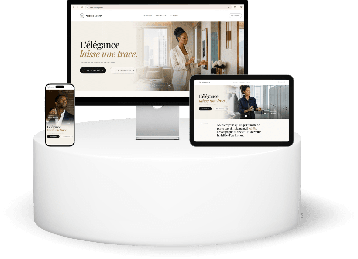 Exemple de site vitrine sur ordinateur, tablette et smartphone
